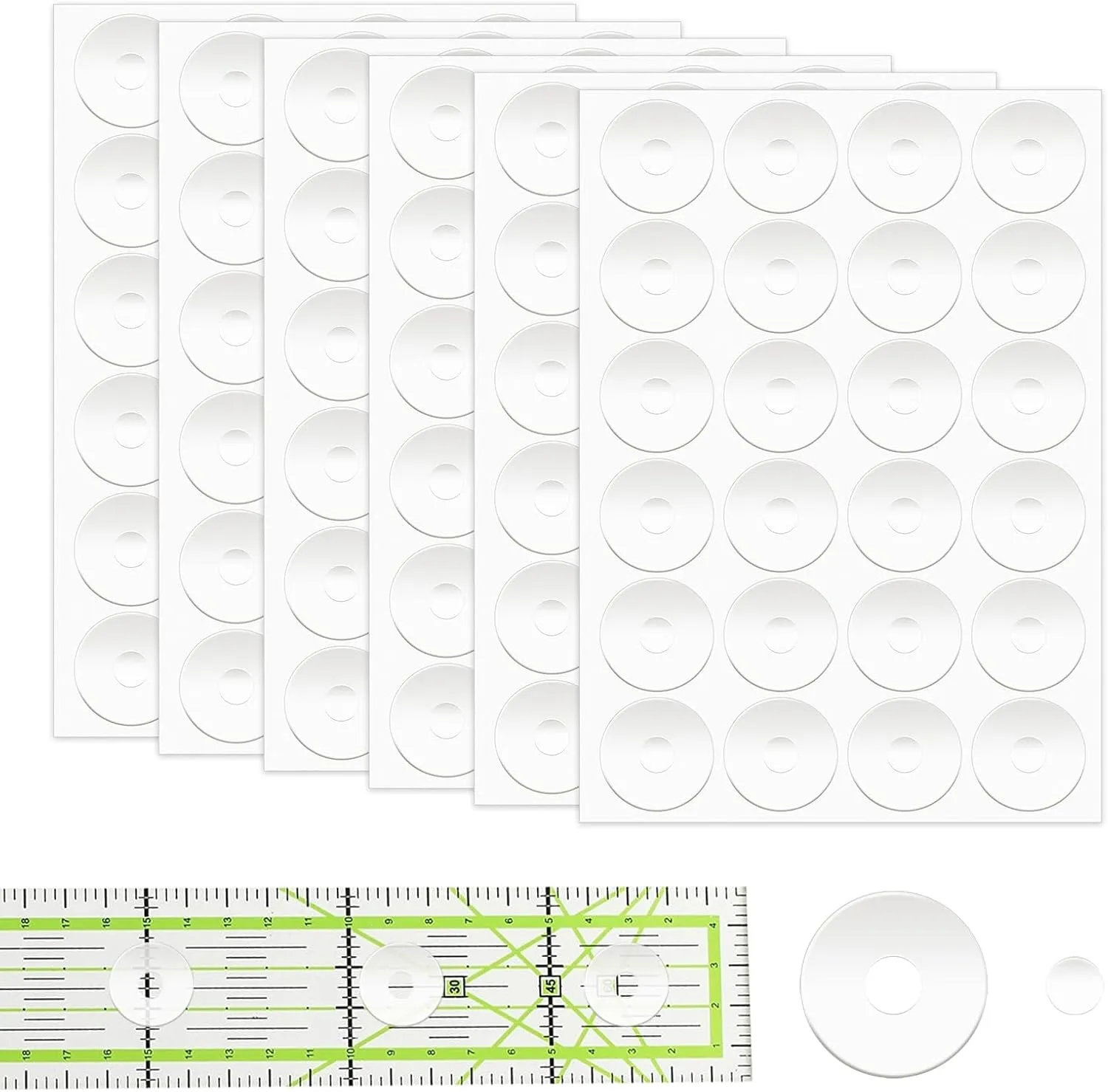 144Pcs Non-Slip Silicone Grips for Quilt Templates, Non-Slip Adhesive Rings, Quilting Rulers Sewing Rulers, Non-Slip Ruler Grip Rings, Adhesive Backing Rings Grips for Sewing Rulers