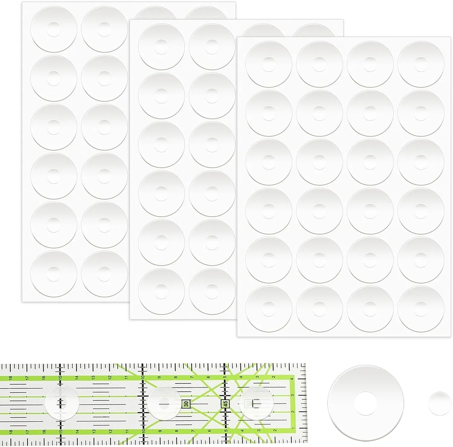 144Pcs Non-Slip Silicone Grips for Quilt Templates, Non-Slip Adhesive Rings, Quilting Rulers Sewing Rulers, Non-Slip Ruler Grip Rings, Adhesive Backing Rings Grips for Sewing Rulers