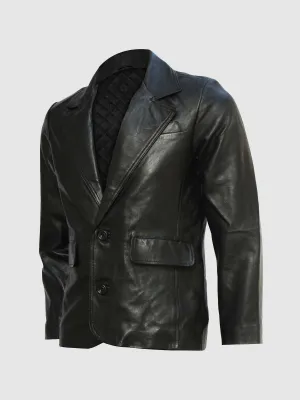 2 Button Black Leather Blazer