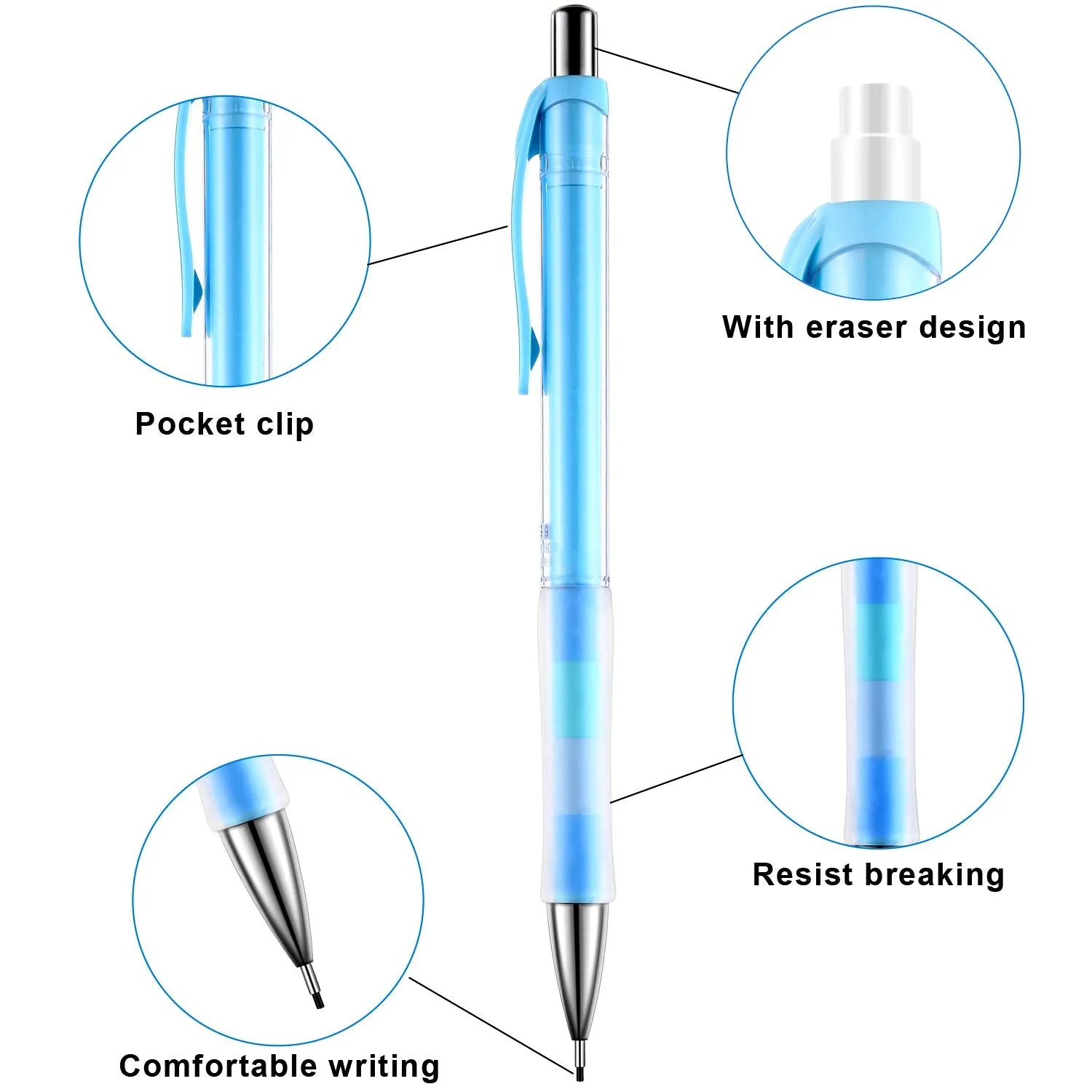 23 Pieces 0.9 mm Mechanical Pencil Set, Includes 12 Pieces Mechanical Pencils, 8 Tubes of Pencil Lead Refills, 3 Pieces Erasers for School and Office Drawing Crafting