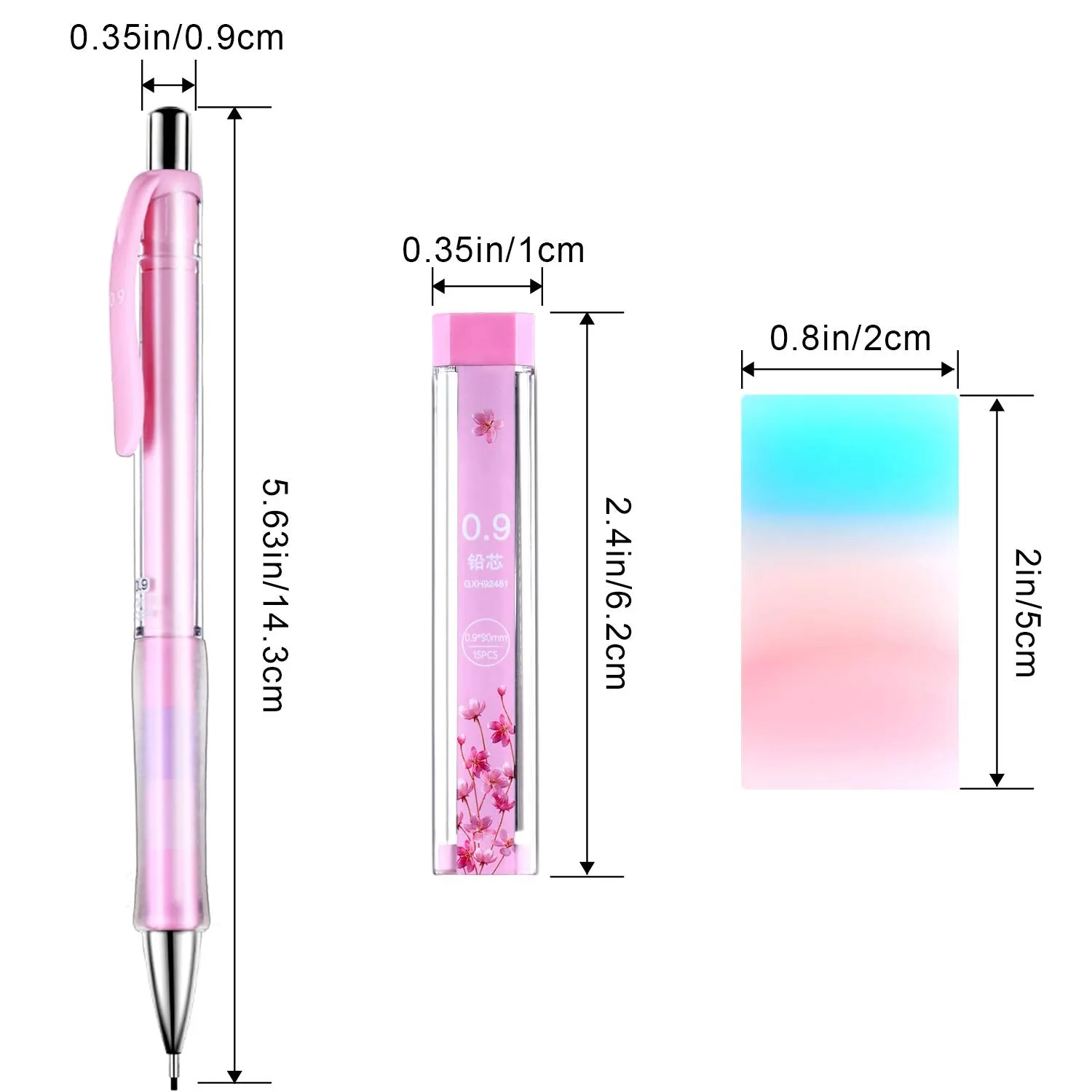 23 Pieces 0.9 mm Mechanical Pencil Set, Includes 12 Pieces Mechanical Pencils, 8 Tubes of Pencil Lead Refills, 3 Pieces Erasers for School and Office Drawing Crafting