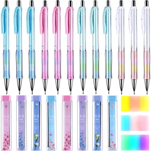 23 Pieces 0.9 mm Mechanical Pencil Set, Includes 12 Pieces Mechanical Pencils, 8 Tubes of Pencil Lead Refills, 3 Pieces Erasers for School and Office Drawing Crafting
