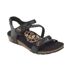 Aetrex Women's Jillian Braided Quarter Strap Sandal - Black SC450