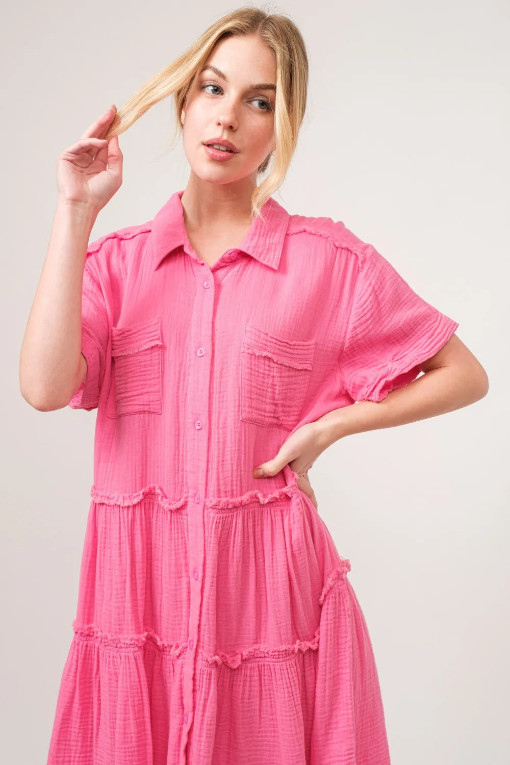 And The Why Colorblock Washed Raw Edge Tiered Dress