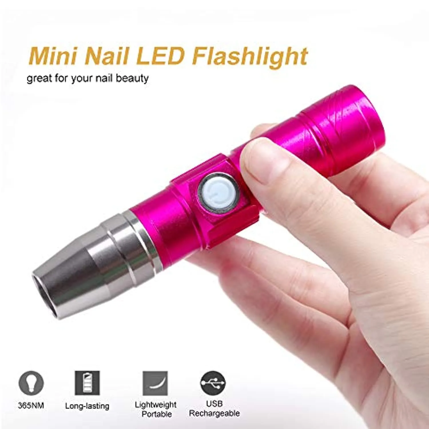 Anself Nail LED Flashlight Mini Flashlights for Nails Drying Lamp Rechargeable & Portable Nail Dryer for Nail UV Gel (Rose red)