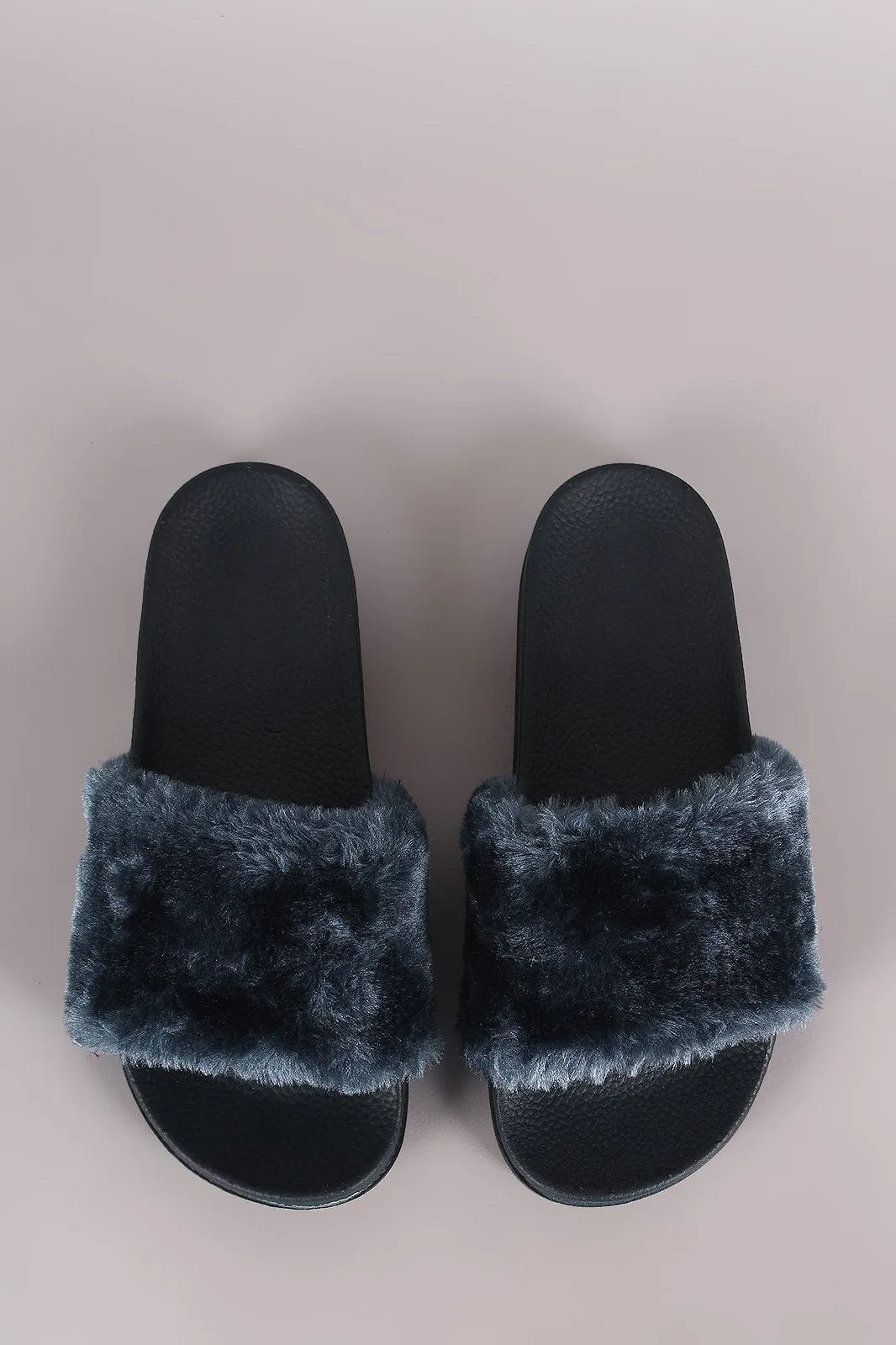 Bamboo Open Toe Fluffy Faux Fur Slide Sandal