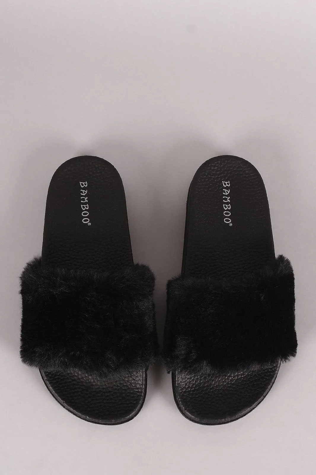 Bamboo Open Toe Fluffy Faux Fur Slide Sandal