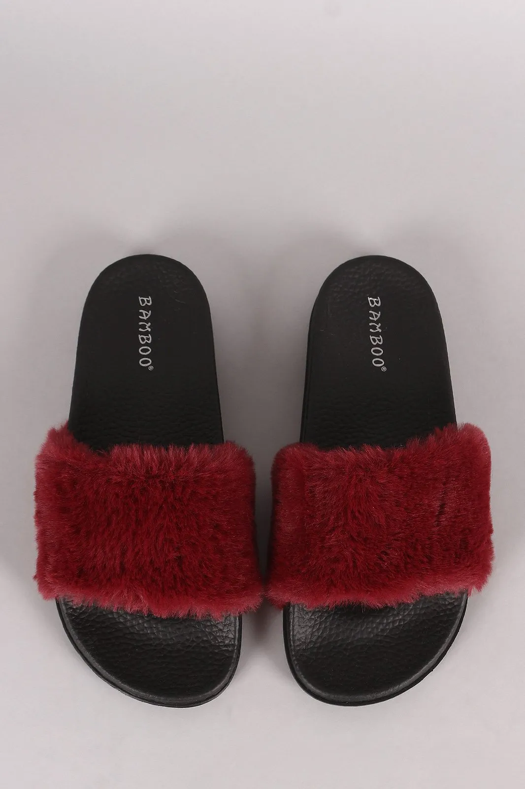 Bamboo Open Toe Fluffy Faux Fur Slide Sandal