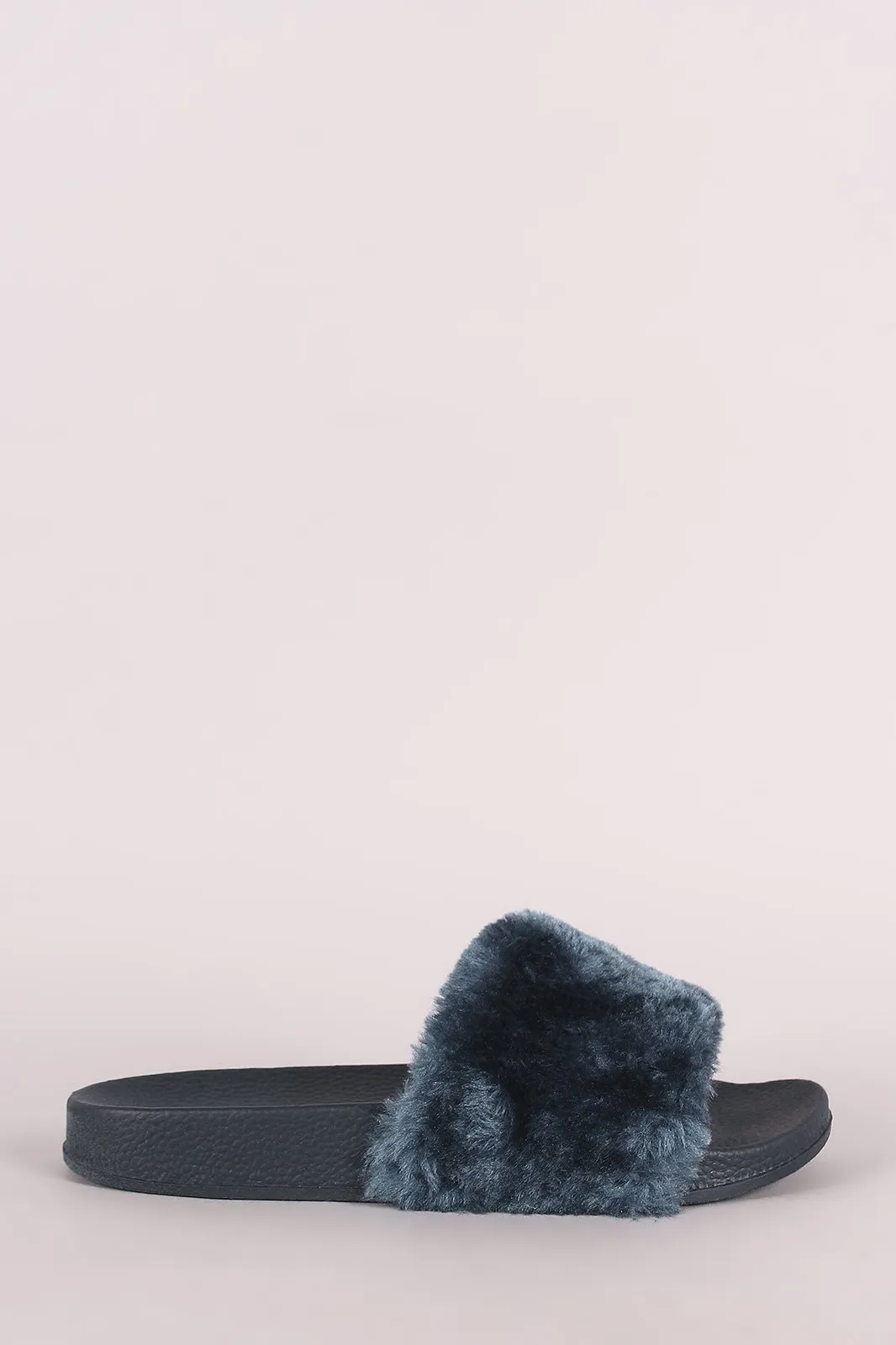 Bamboo Open Toe Fluffy Faux Fur Slide Sandal