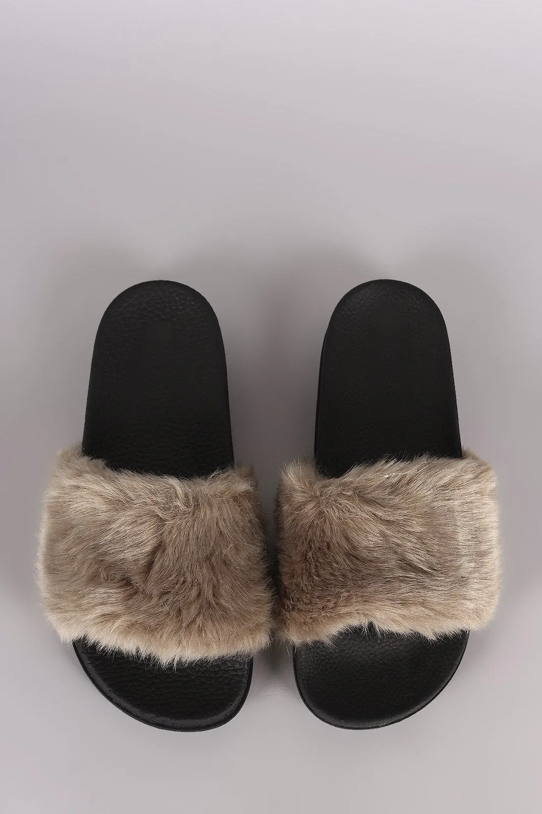 Bamboo Open Toe Fluffy Faux Fur Slide Sandal