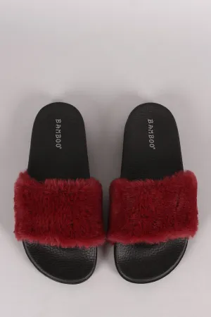 Bamboo Open Toe Fluffy Faux Fur Slide Sandal