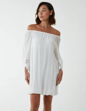 Bardot Tunic Dress With Crochet Lace Sleeves