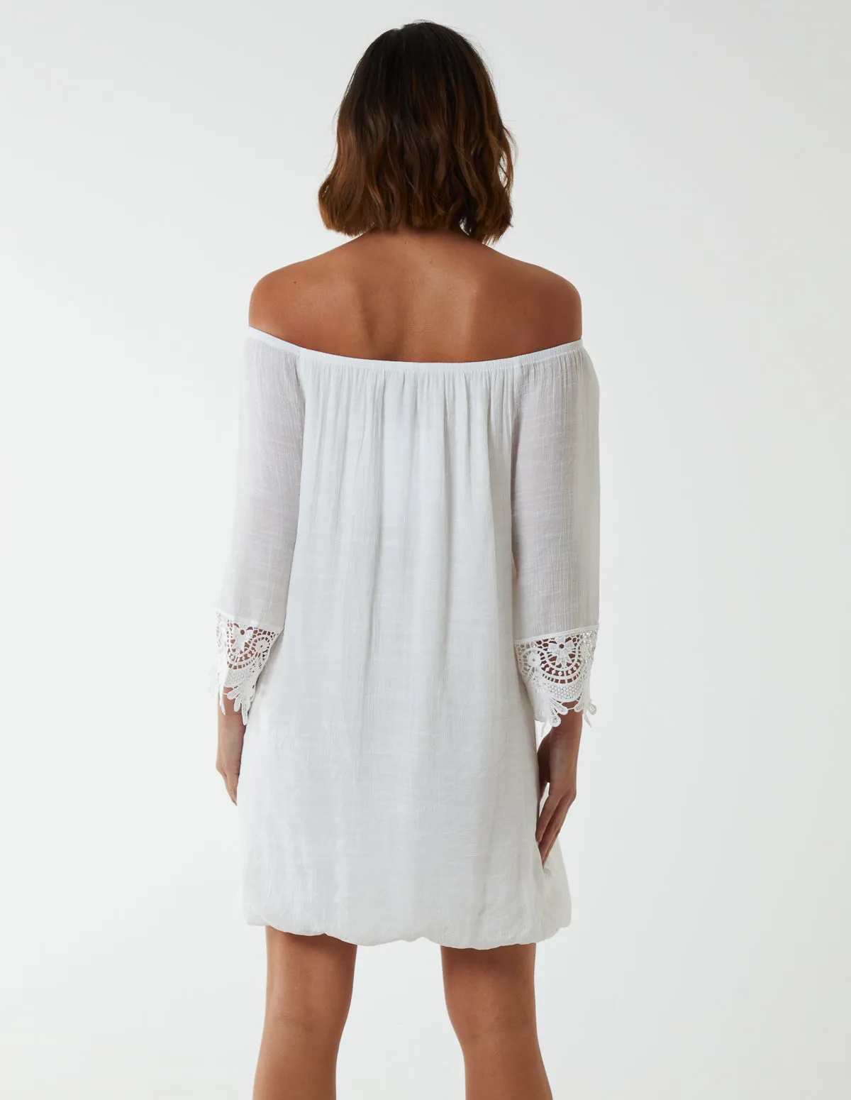 Bardot Tunic Dress With Crochet Lace Sleeves