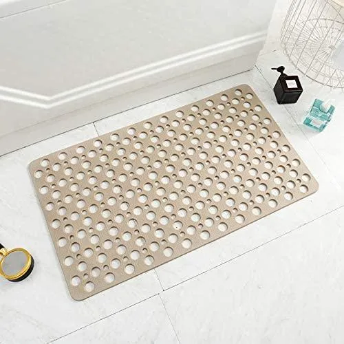 Bathtub Shower Mat Non-Slip with Suction Cups & Drain Holes Bath Mat Antibacterial Machine Washable Bathroom Rug for Kids Elderly