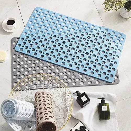 Bathtub Shower Mat Non-Slip with Suction Cups & Drain Holes Bath Mat Antibacterial Machine Washable Bathroom Rug for Kids Elderly