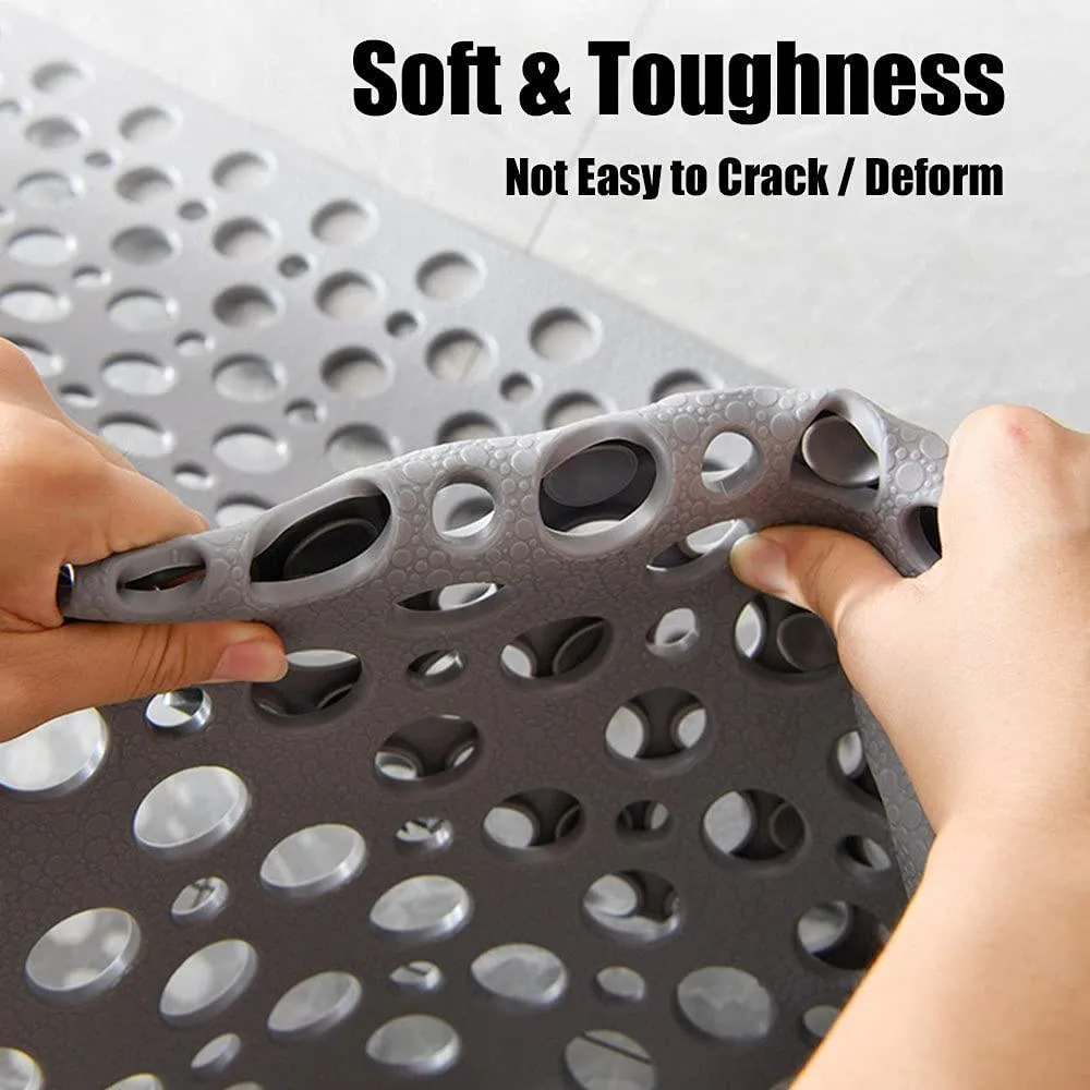 Bathtub Shower Mat Non-Slip with Suction Cups & Drain Holes Bath Mat Antibacterial Machine Washable Bathroom Rug for Kids Elderly
