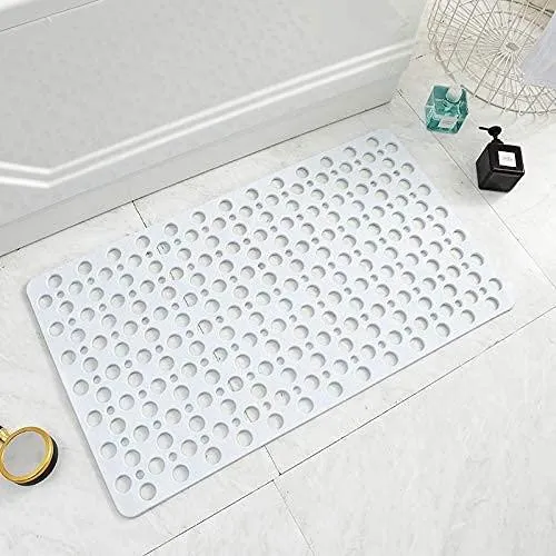 Bathtub Shower Mat Non-Slip with Suction Cups & Drain Holes Bath Mat Antibacterial Machine Washable Bathroom Rug for Kids Elderly