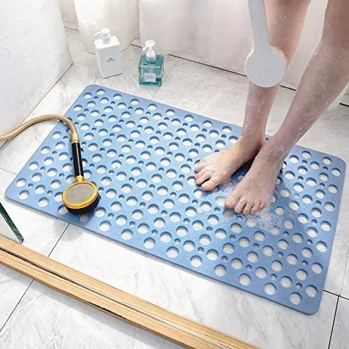 Bathtub Shower Mat Non-Slip with Suction Cups & Drain Holes Bath Mat Antibacterial Machine Washable Bathroom Rug for Kids Elderly