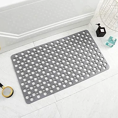 Bathtub Shower Mat Non-Slip with Suction Cups & Drain Holes Bath Mat Antibacterial Machine Washable Bathroom Rug for Kids Elderly