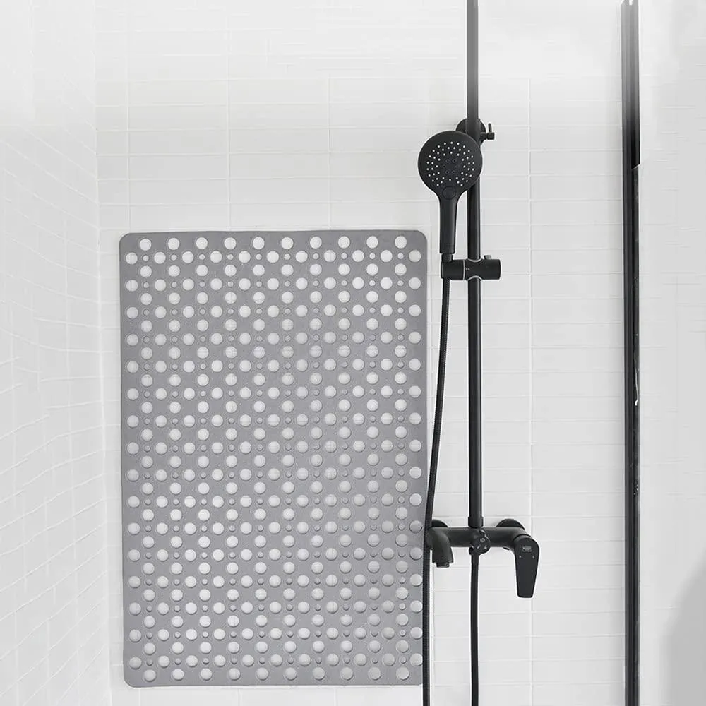 Bathtub Shower Mat Non-Slip with Suction Cups & Drain Holes Bath Mat Antibacterial Machine Washable Bathroom Rug for Kids Elderly