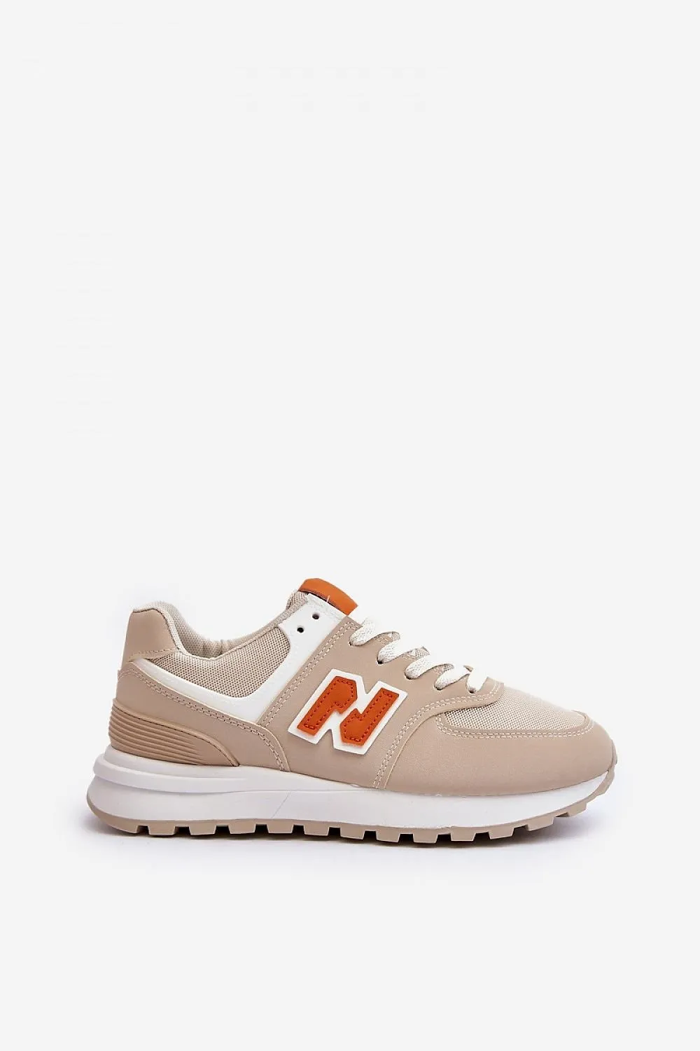 Beige Eco Leather and Textile Trainers