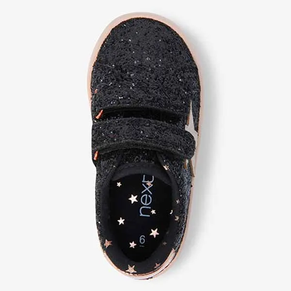 Black Glitter Star Trainers (Younger Girls)