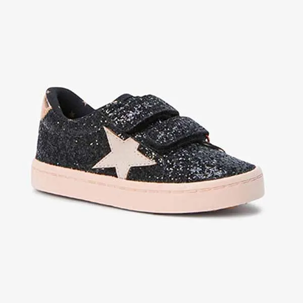 Black Glitter Star Trainers (Younger Girls)