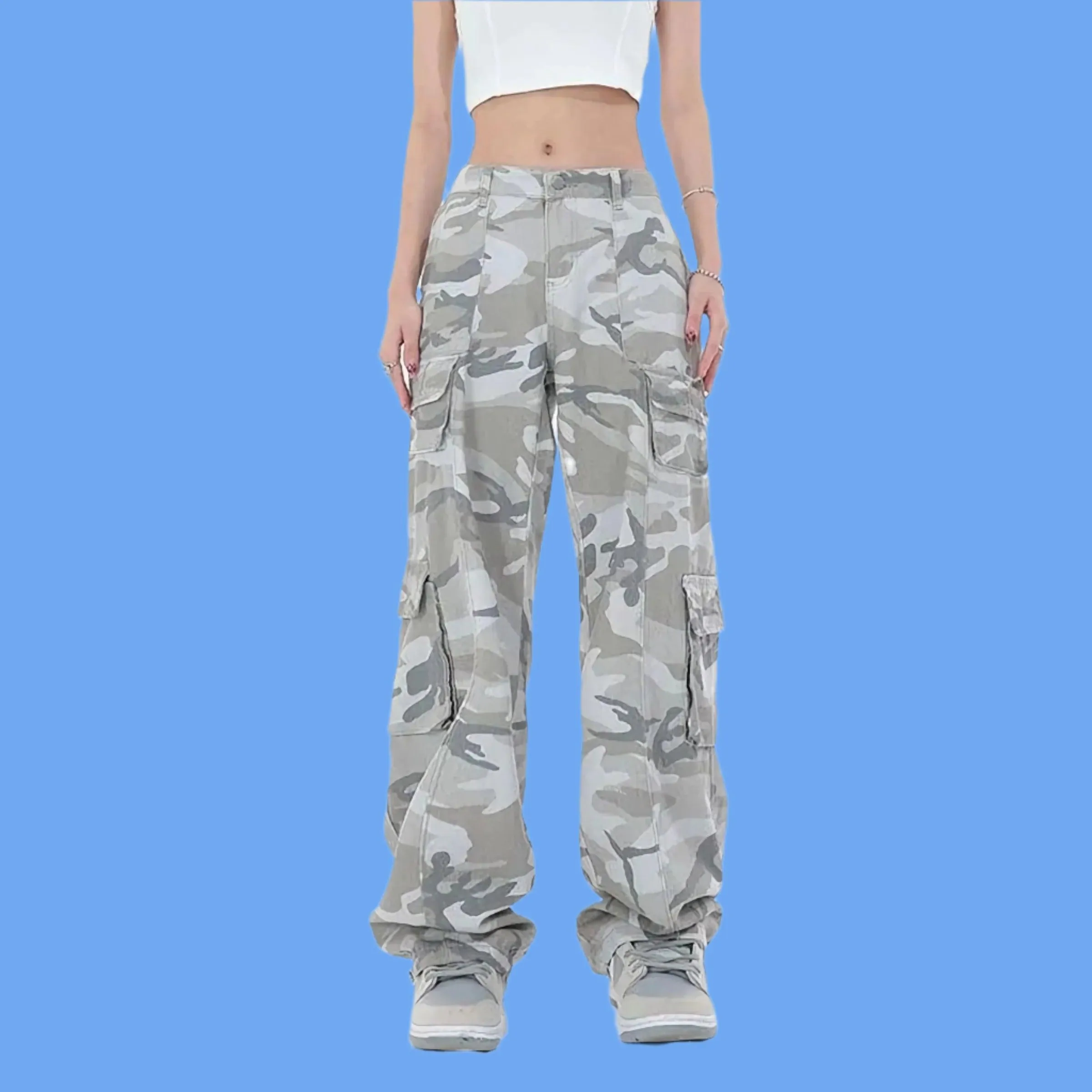 Camouflage Women Popular Military Loose Street Cargo Oversize Wide Leg Pants