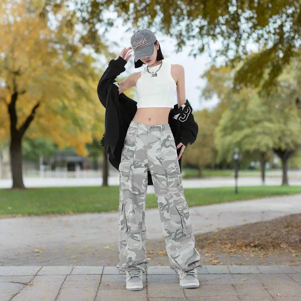 Camouflage Women Popular Military Loose Street Cargo Oversize Wide Leg Pants