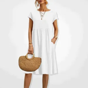 Casual Midi Dress | Short Sleeve with Pockets