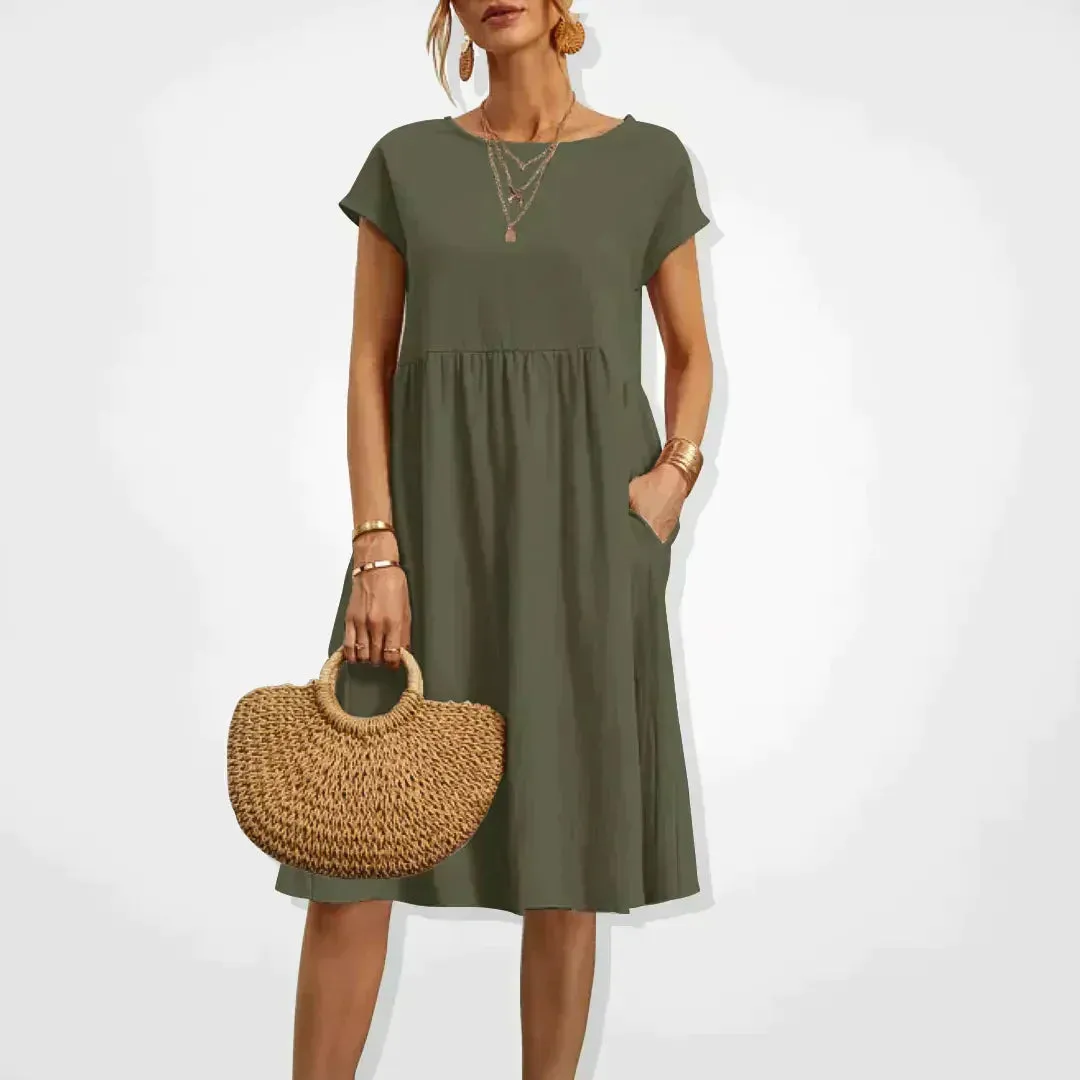Casual Midi Dress | Short Sleeve with Pockets
