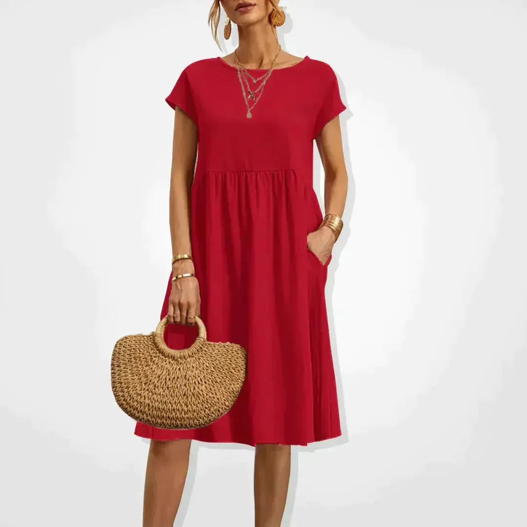 Casual Midi Dress | Short Sleeve with Pockets