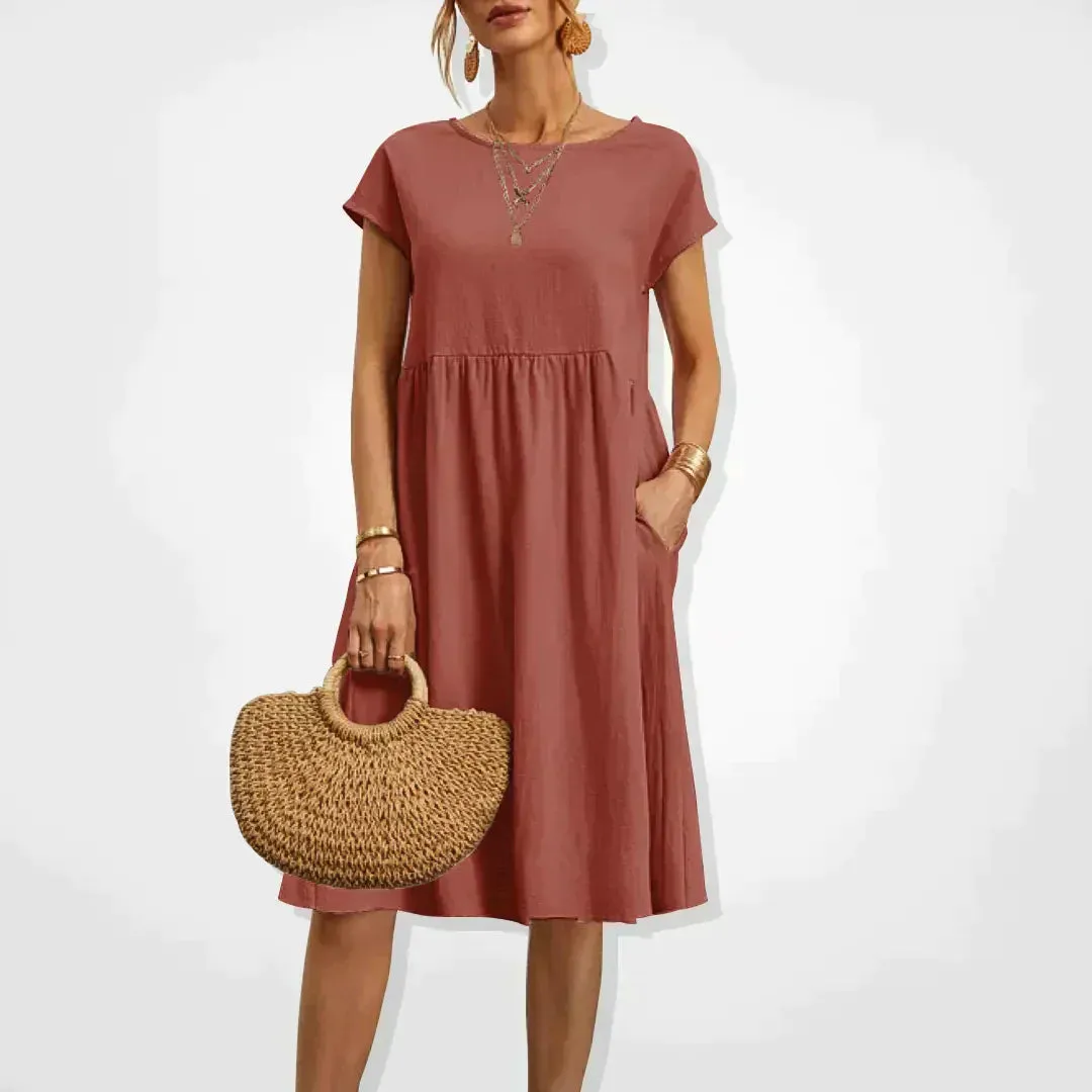 Casual Midi Dress | Short Sleeve with Pockets