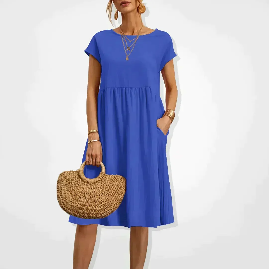 Casual Midi Dress | Short Sleeve with Pockets