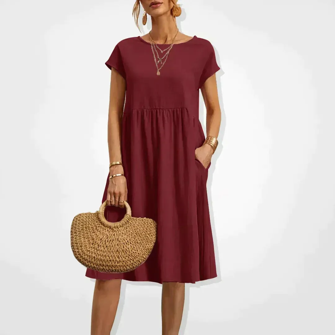 Casual Midi Dress | Short Sleeve with Pockets