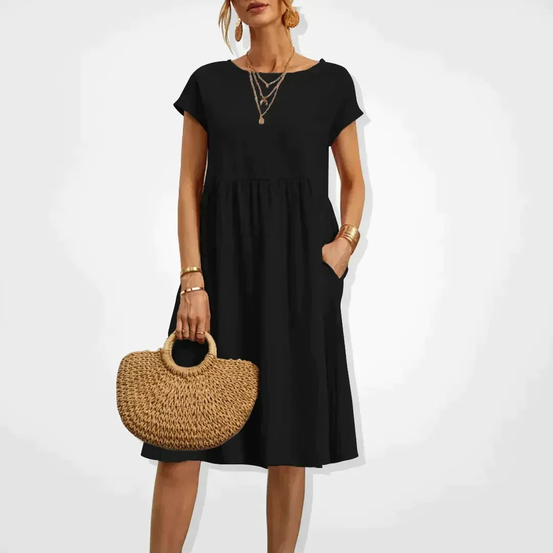 Casual Midi Dress | Short Sleeve with Pockets
