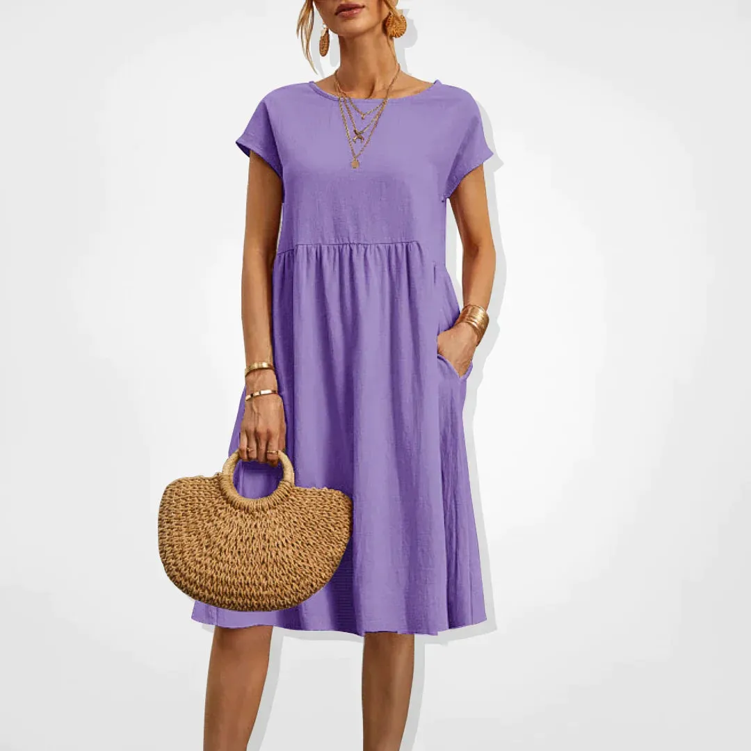 Casual Midi Dress | Short Sleeve with Pockets