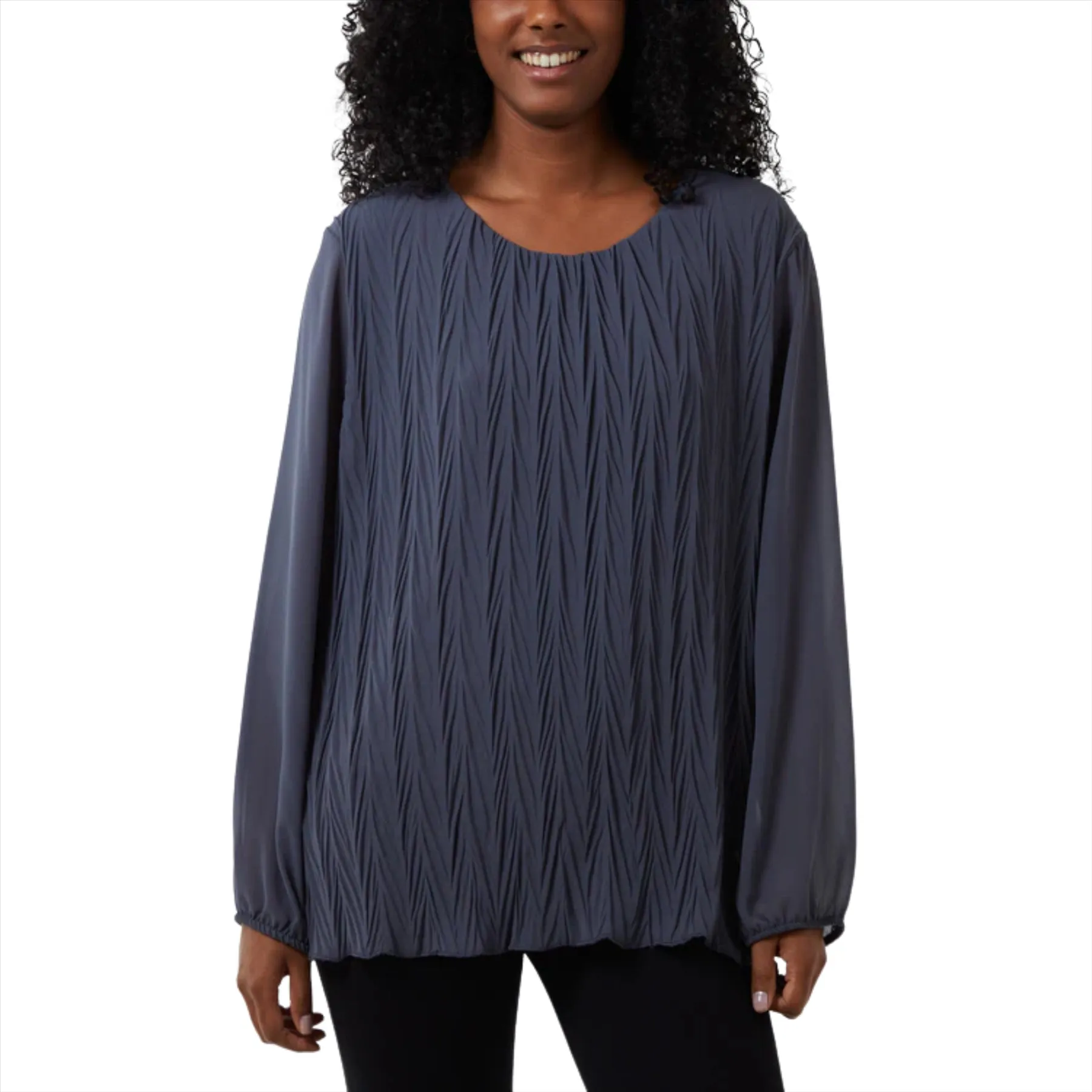 Chevron Pleat Long Sleeve Blouse