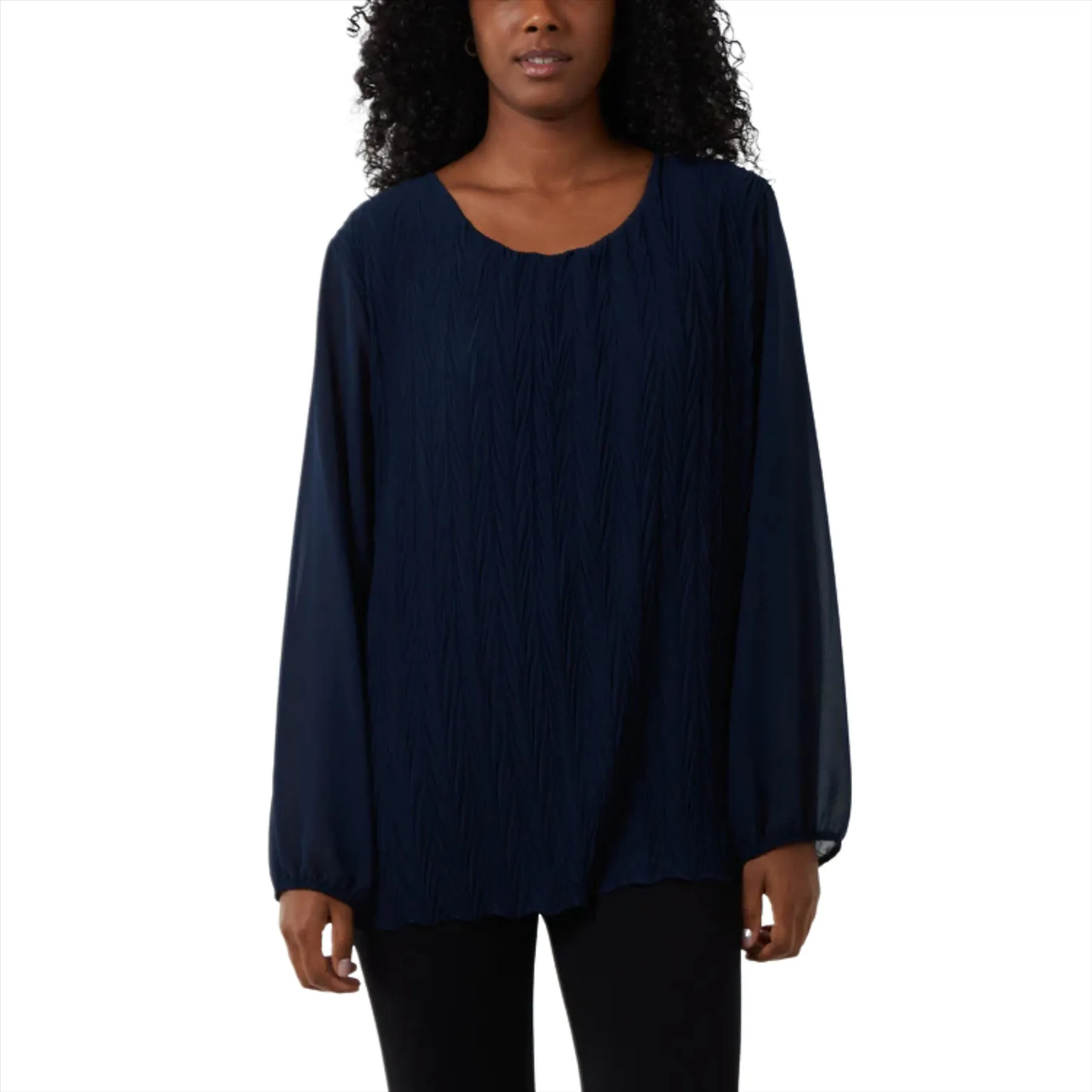 Chevron Pleat Long Sleeve Blouse