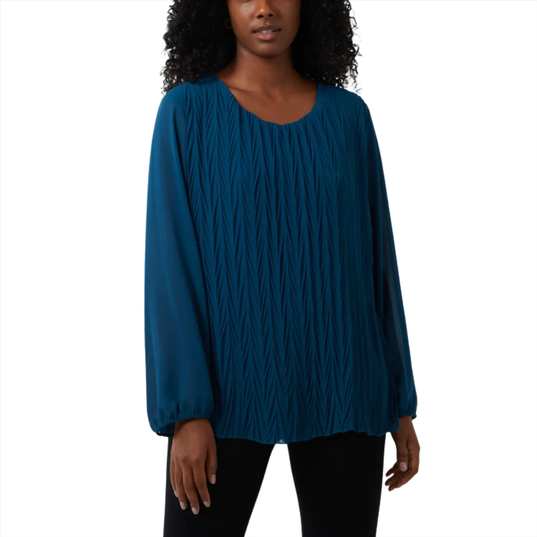 Chevron Pleat Long Sleeve Blouse