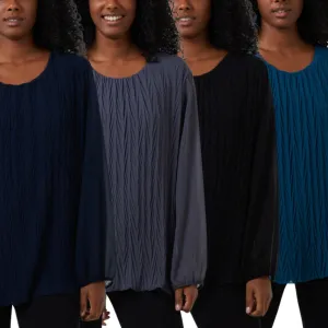 Chevron Pleat Long Sleeve Blouse
