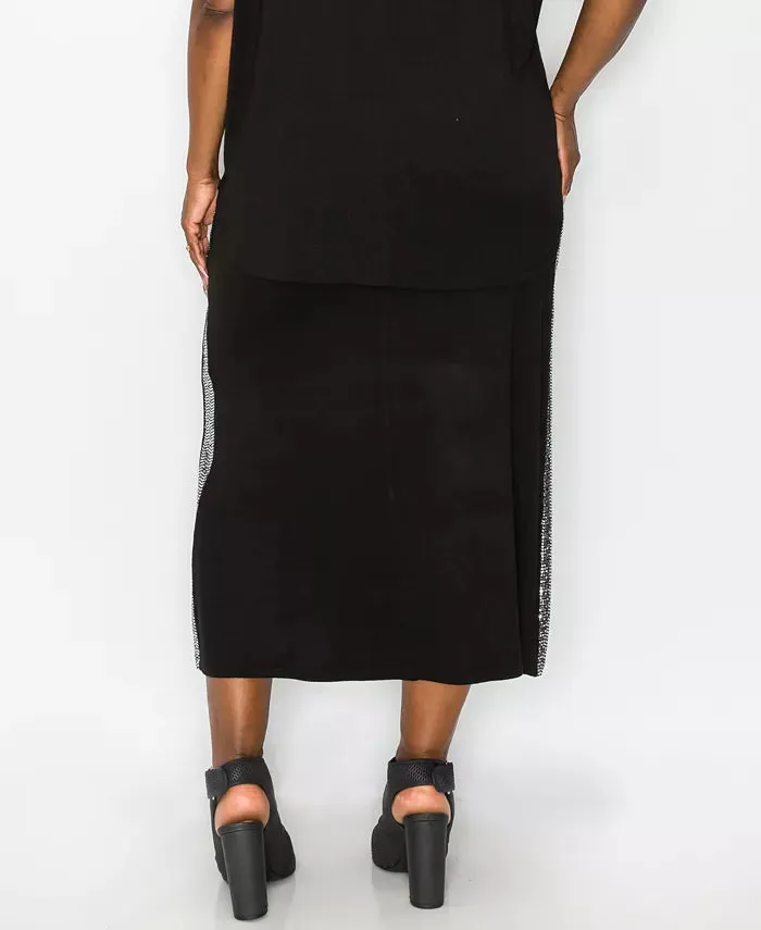COIN 1804 Plus Size Sequin Side Contrast Fold Over Midi Skirt
