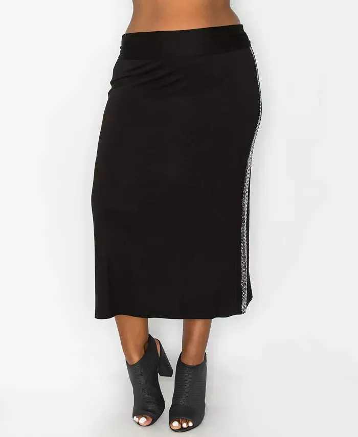COIN 1804 Plus Size Sequin Side Contrast Fold Over Midi Skirt