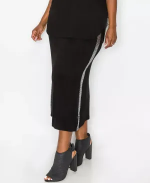 COIN 1804 Plus Size Sequin Side Contrast Fold Over Midi Skirt