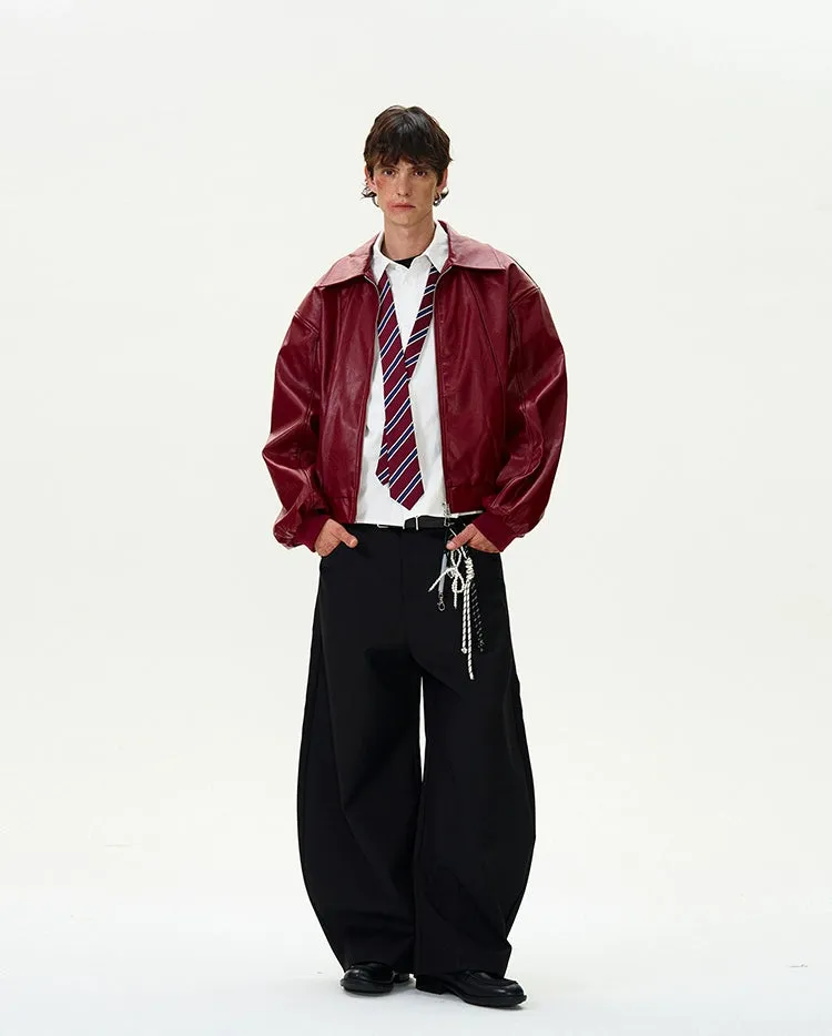 Collared Faux Leather Drop Shoulder Zip Jacket