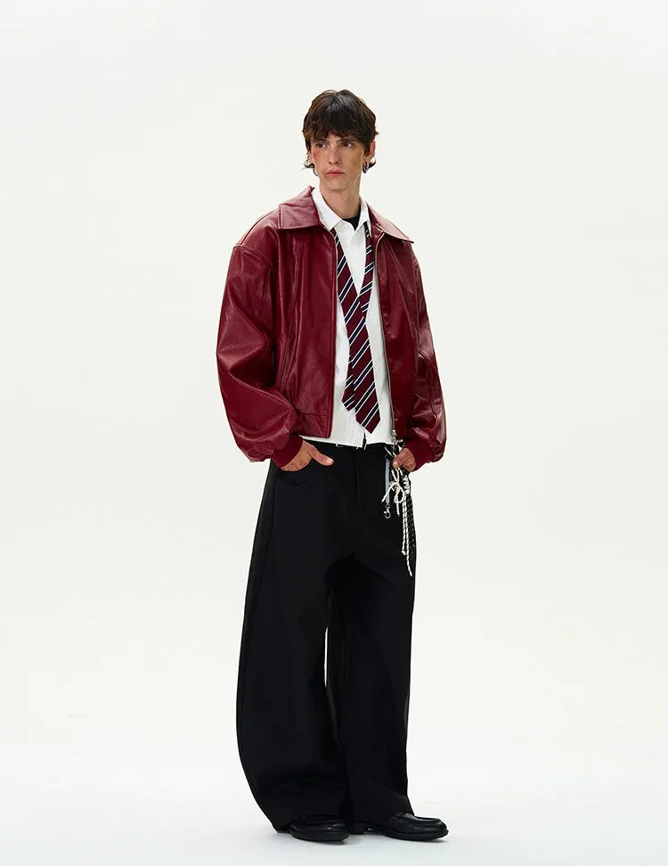 Collared Faux Leather Drop Shoulder Zip Jacket