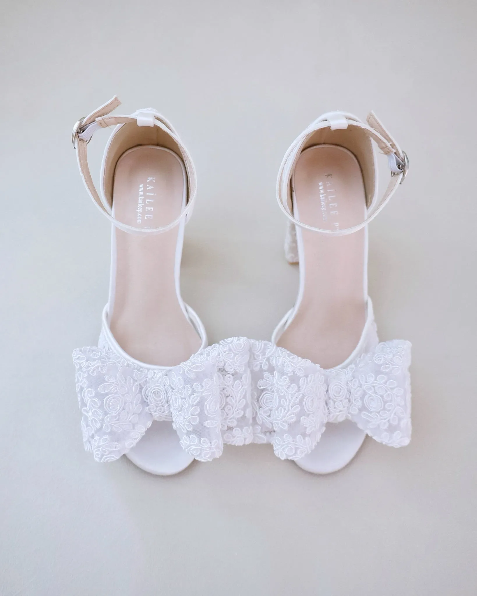 Crochet Lace Block Heel Sandals with Oversized Crochet Lace Bow