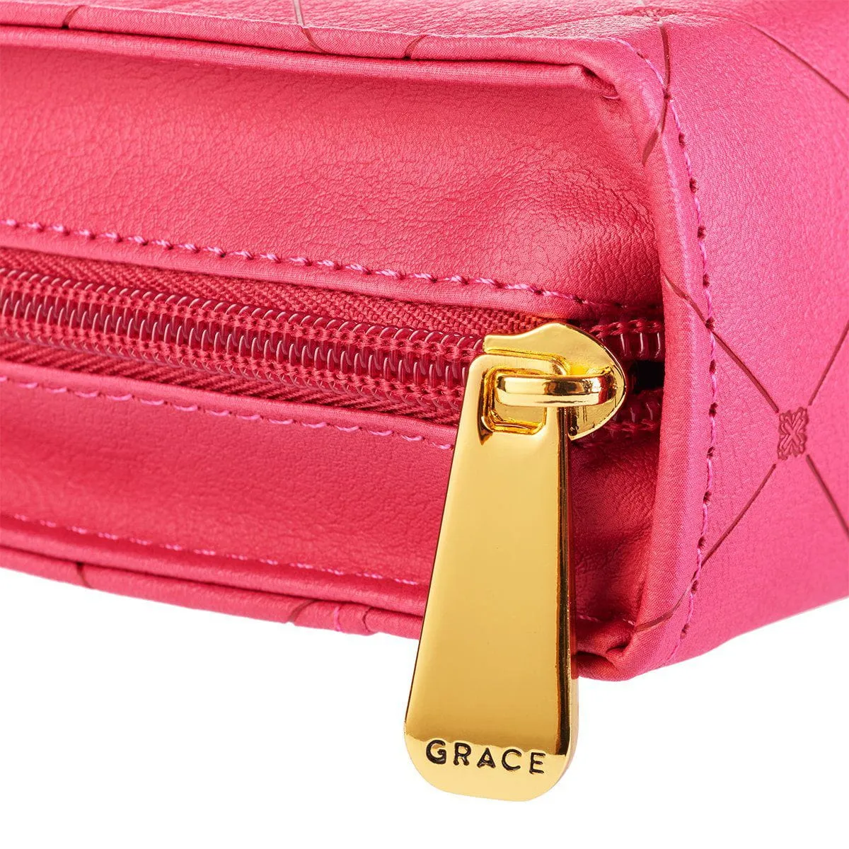Cross Badge and Grace Zipper in Pink Bible Cover