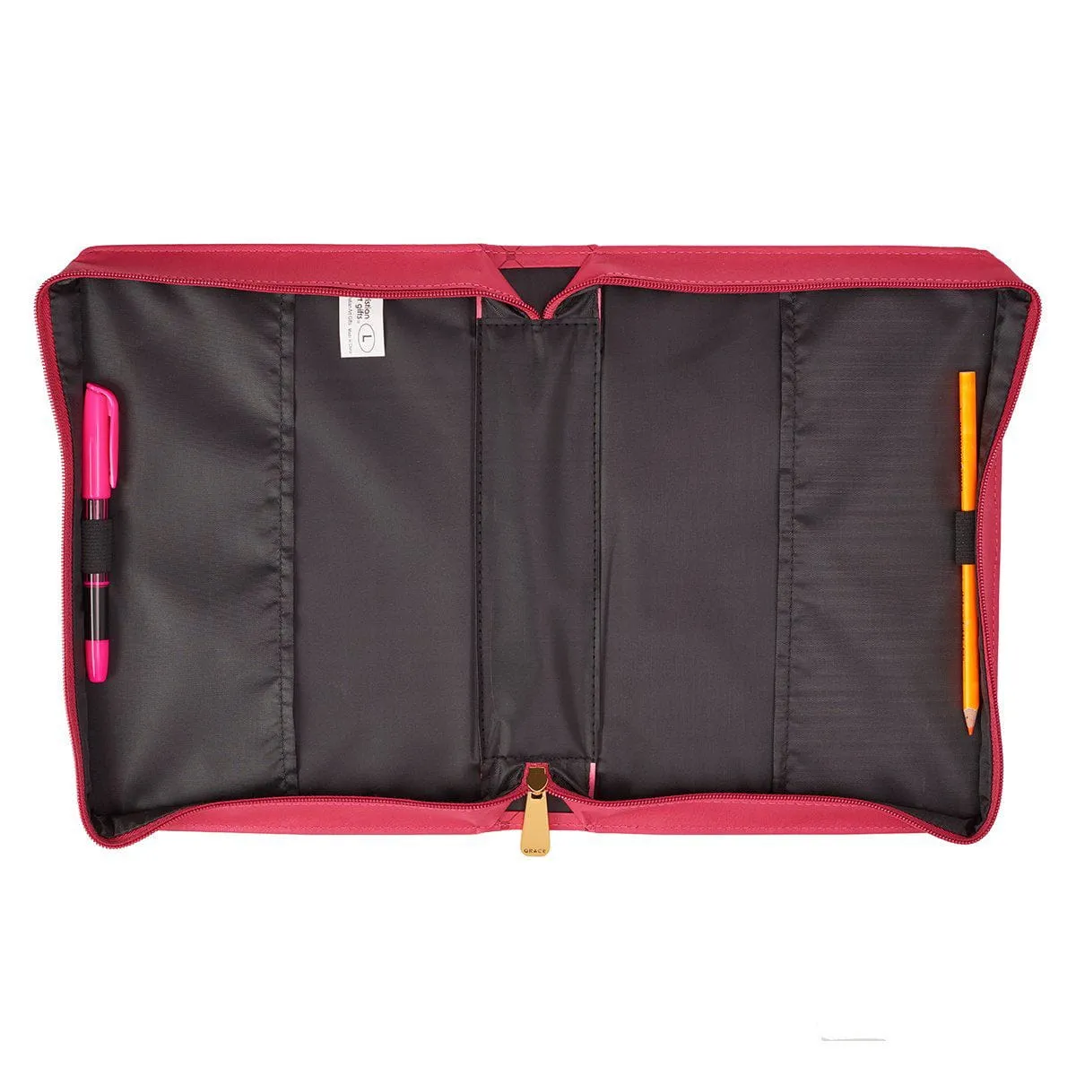 Cross Badge and Grace Zipper in Pink Bible Cover