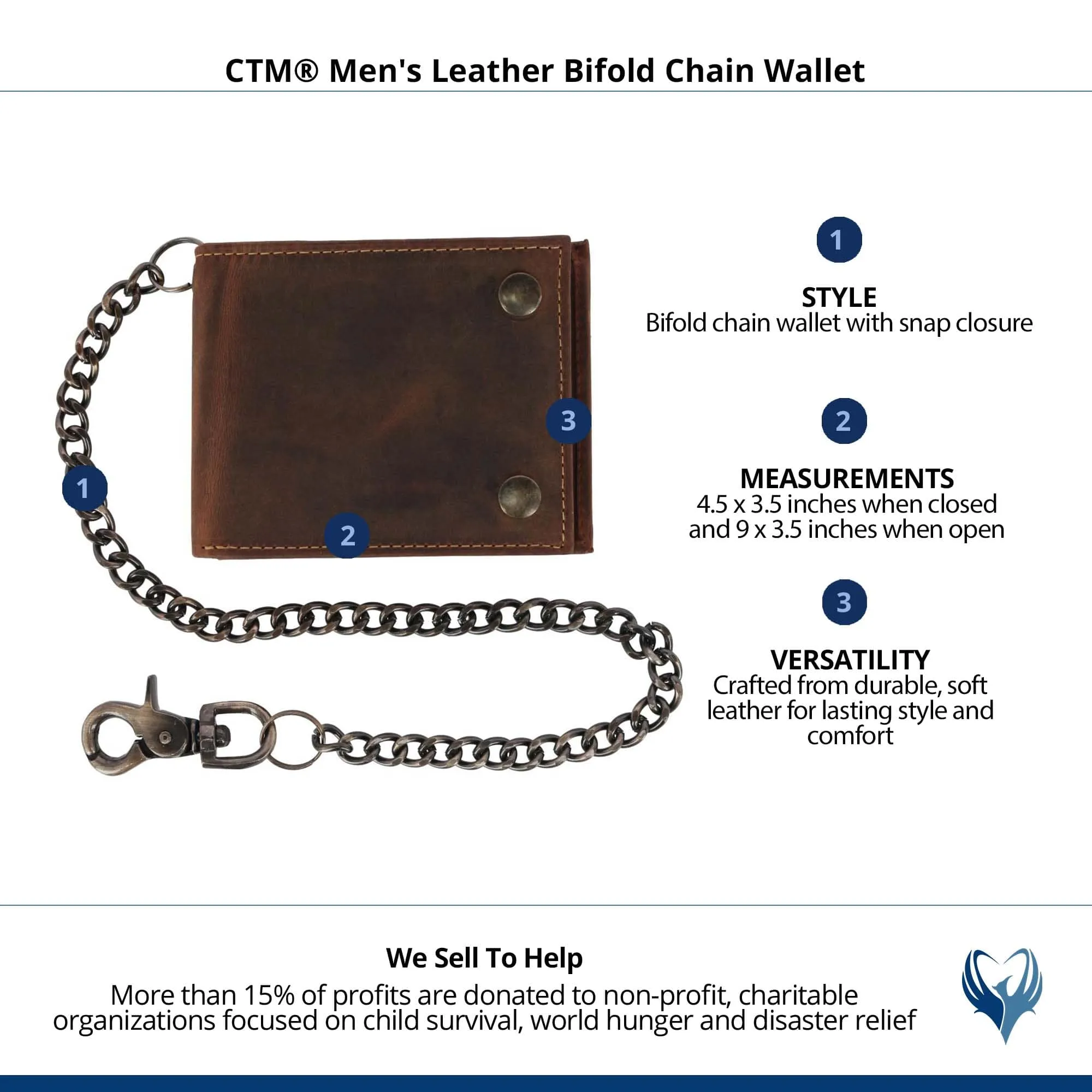 CTM® Men's Leather Bifold Chain Wallet